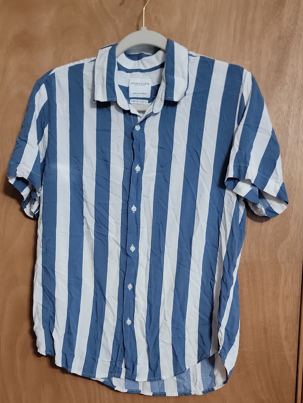 Denim & Flower Blue & White Vertical Stripe Short-Sleeve Button-Down